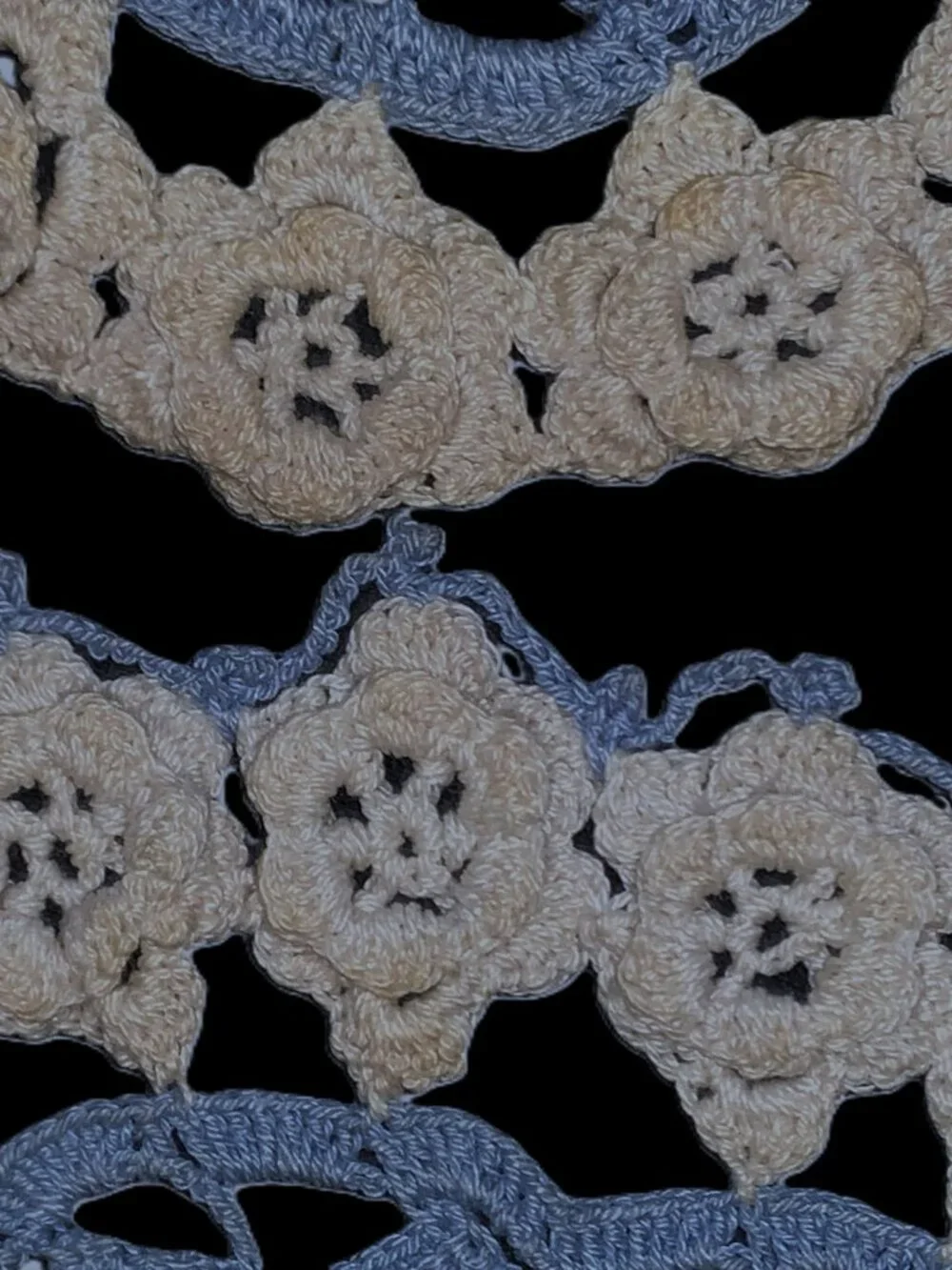 MCM Doilies Crocheted Blue & White Chair Accent Set Yellow w Glass Beads 18” Vtg